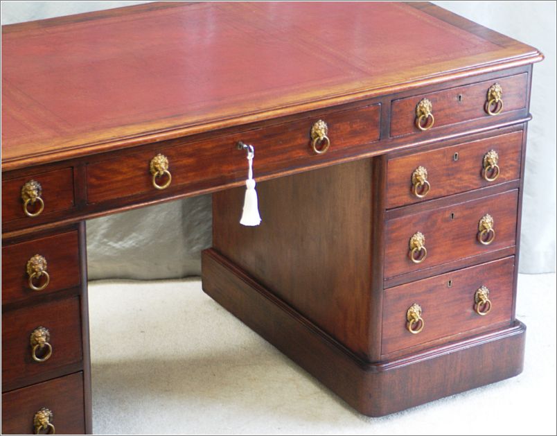 2070 Antique Victorian Walnut Pedestal Desk (6)
